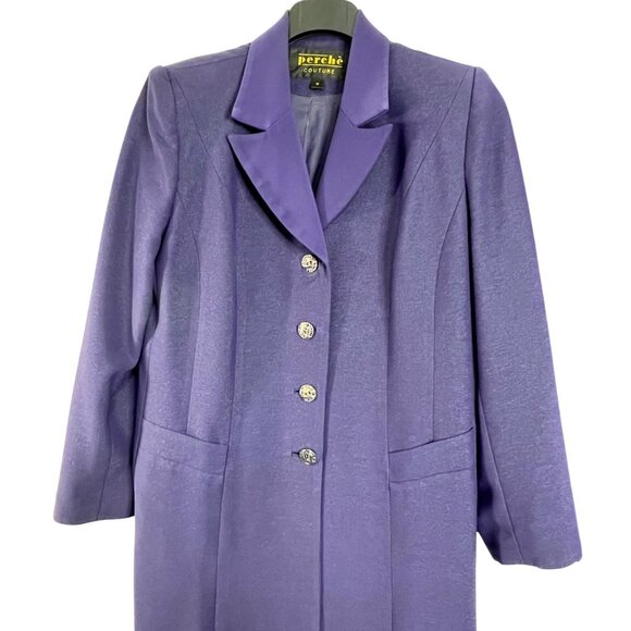 Perchè Couture Womens Purple Long Coat & Skirt Set Size 12 Career Professional - Picture 3 of 16